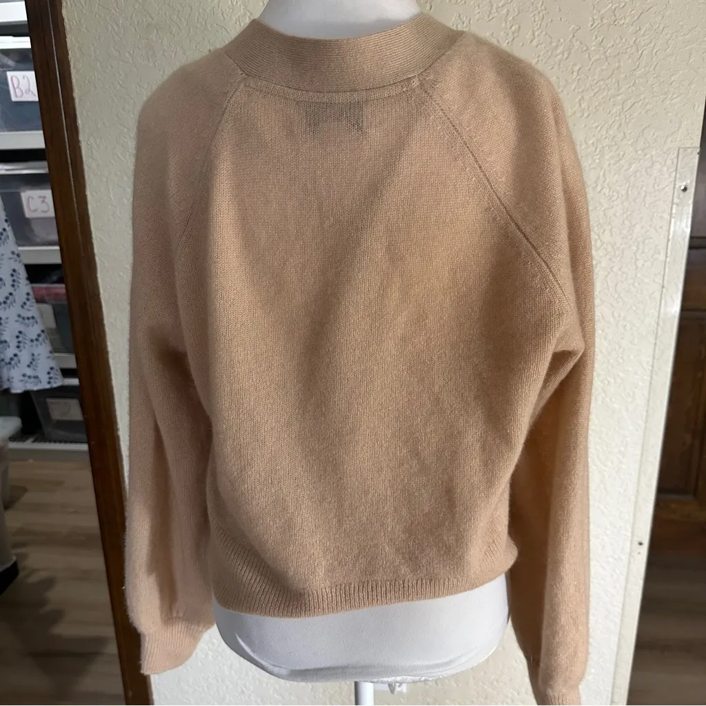 Filoro Pointelle Heart 2 Ply 100%‎ Cashmere Cardigan Honey Size Small Swe… Tan - Image 11
