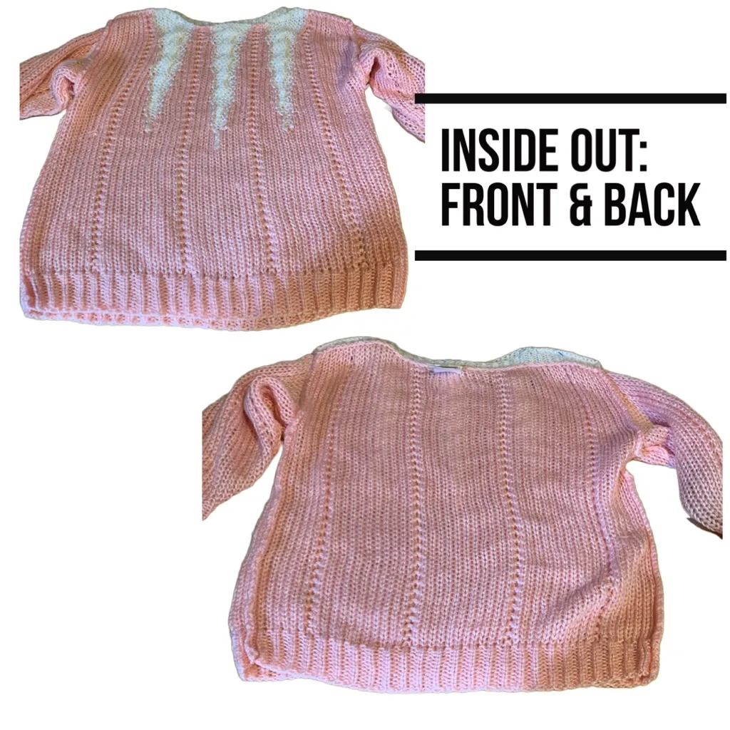 VINTAGE 1980'S DEB HAND KNITTED PINK AND CREAM SWEATER (S) - Image 9