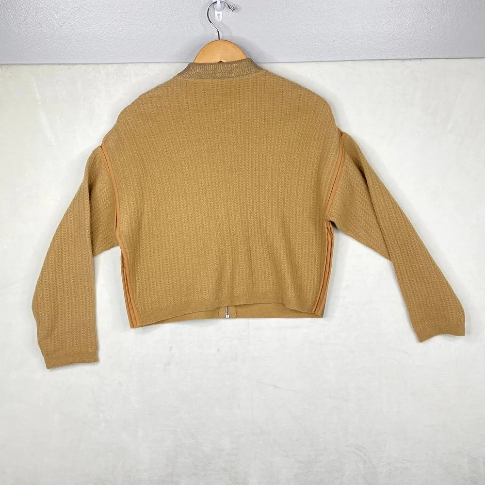 3.1 Phillip Lim Gold Full Zip Crop Jacket with Wool Blend Sweater Sleeves-Small - Image 8