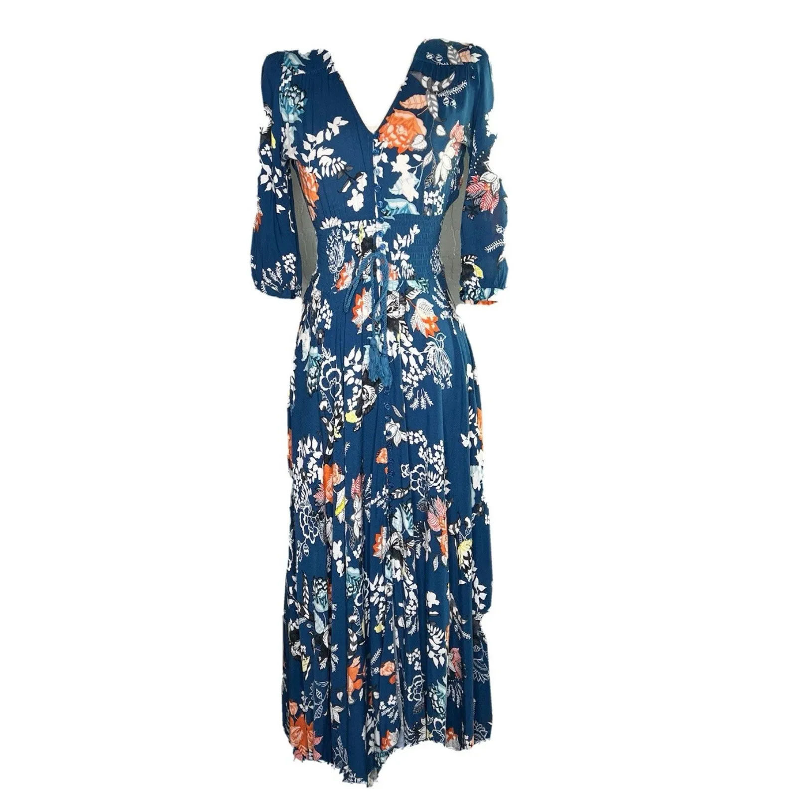 Jaase Anthropologie‎ Women'sBlue Pink Orange Floral Long Maxi Dress Size Large - Image 10