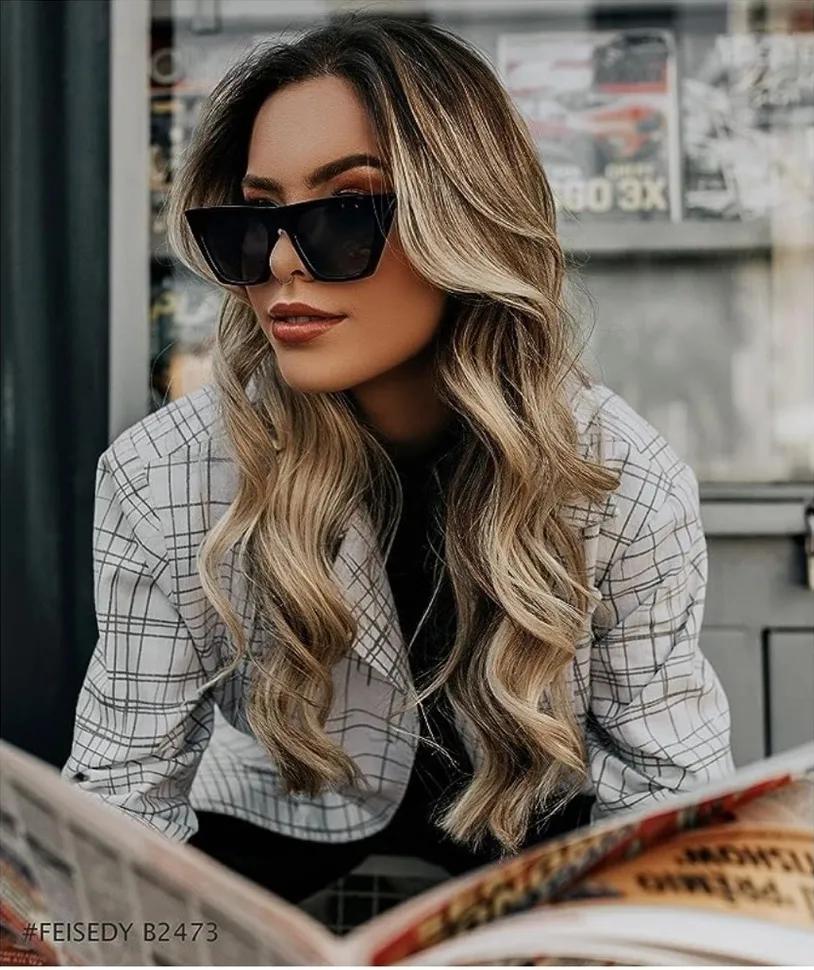 FEISEDY Vintage Square‎ Cat Eye Sunglasses Women Trendy cat eye Sunglasses black - Image 2