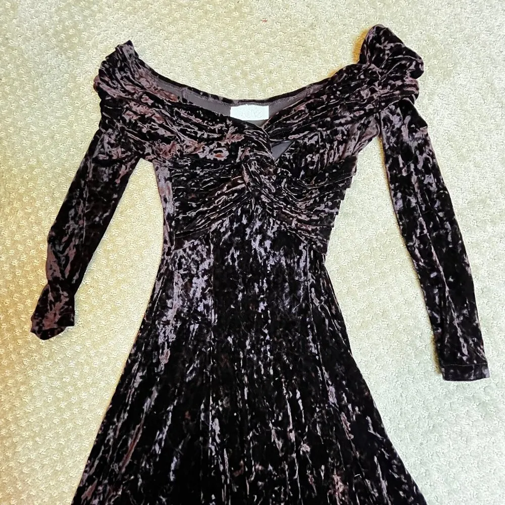 Brushed Velvet Off Shoulder Brown dress Cache SZ XS Ren Fair Fairycore Grunge - Image 2