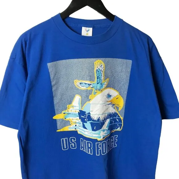 Vintage US Air Force T Shirt 90s 80s Blue XL Extra Large Single Stitch USA 50/50 - Image 1