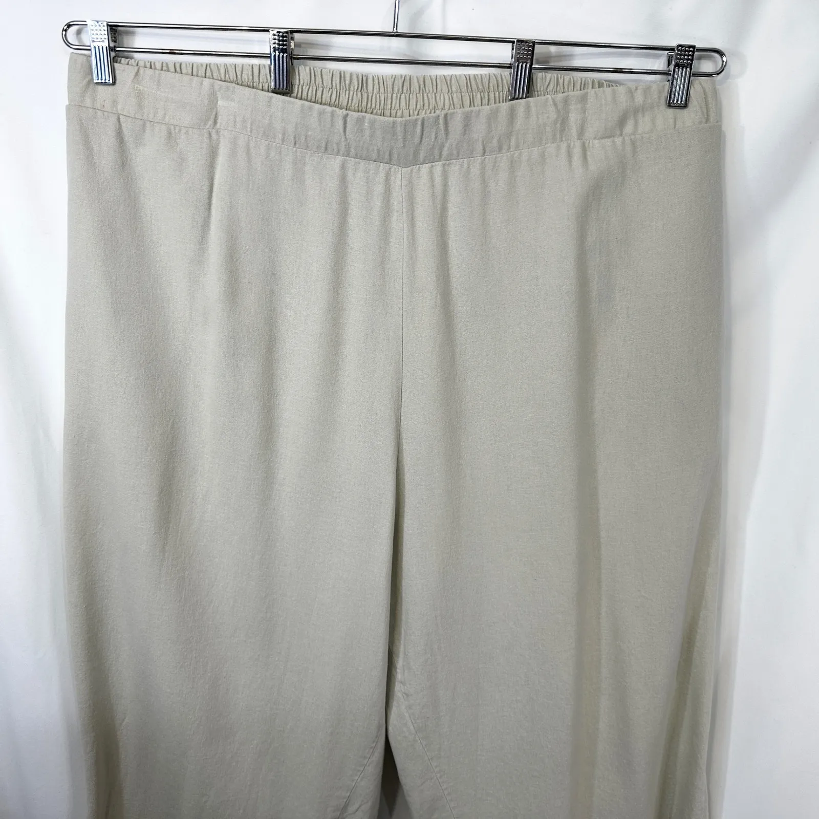 Woman Within Plus Size 28W Pants Beige Linen Pull On Elastic Capsule Solid 324 - Image 3