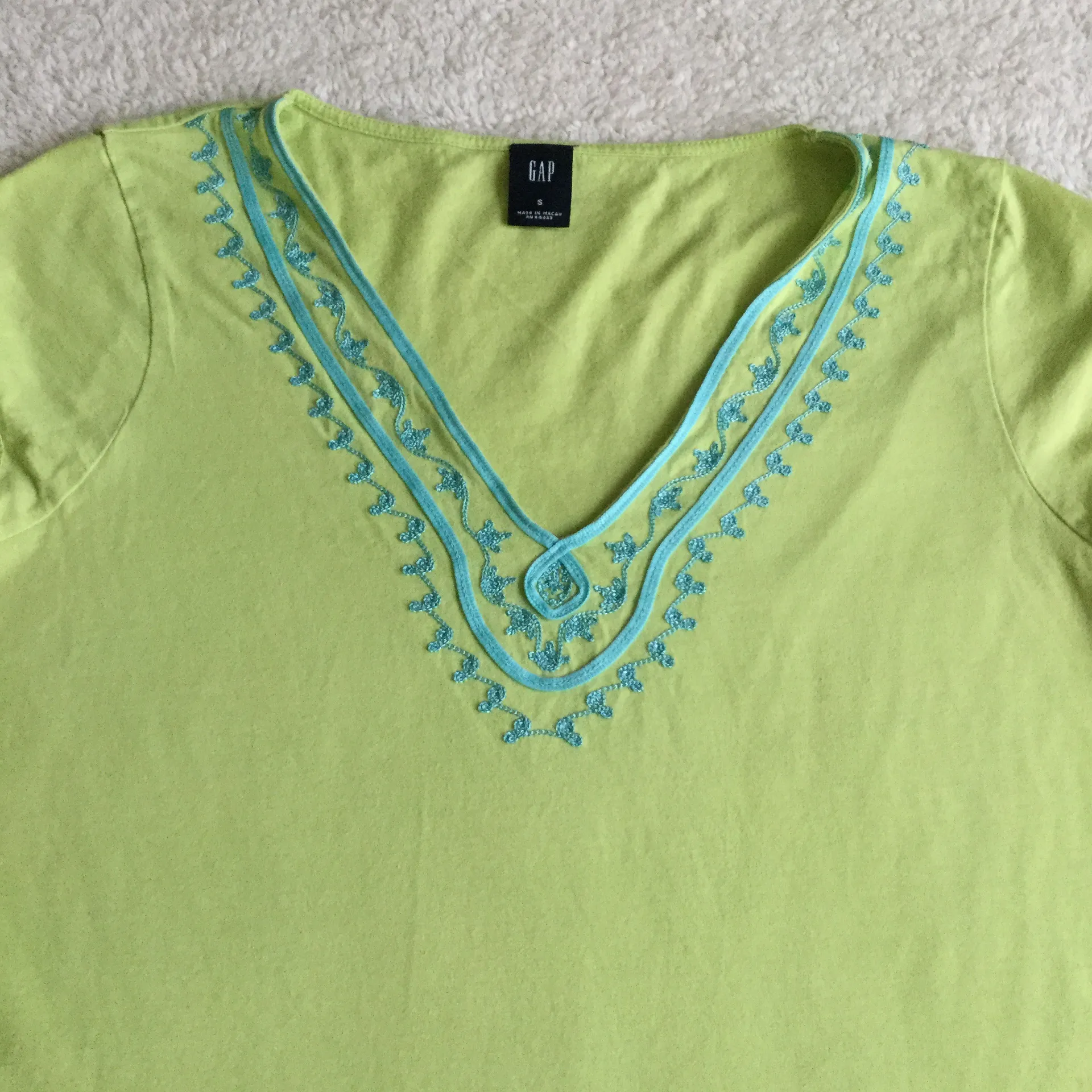 Vintage Y2K Lime Green Embroidered Boho Top - Sz S - Image 5