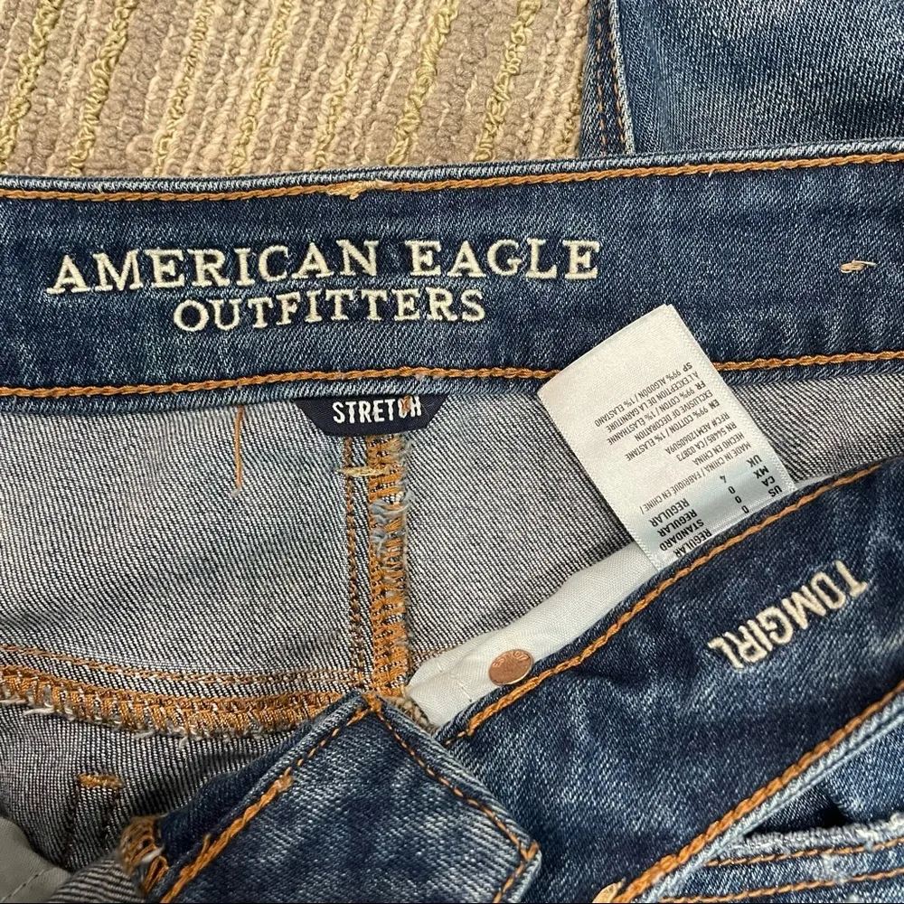 American Eagle Tomgirl Distressed Jeans Dark Wash Sz 0 Relaxed Straight Boho - Image 11