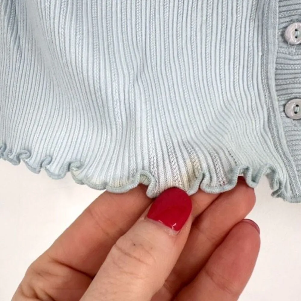 Y2K B. Moss Ribbed Henley Lettuce Trim‎ Crop Shirt Pink & Blue Medium Baby Tee - Image 4