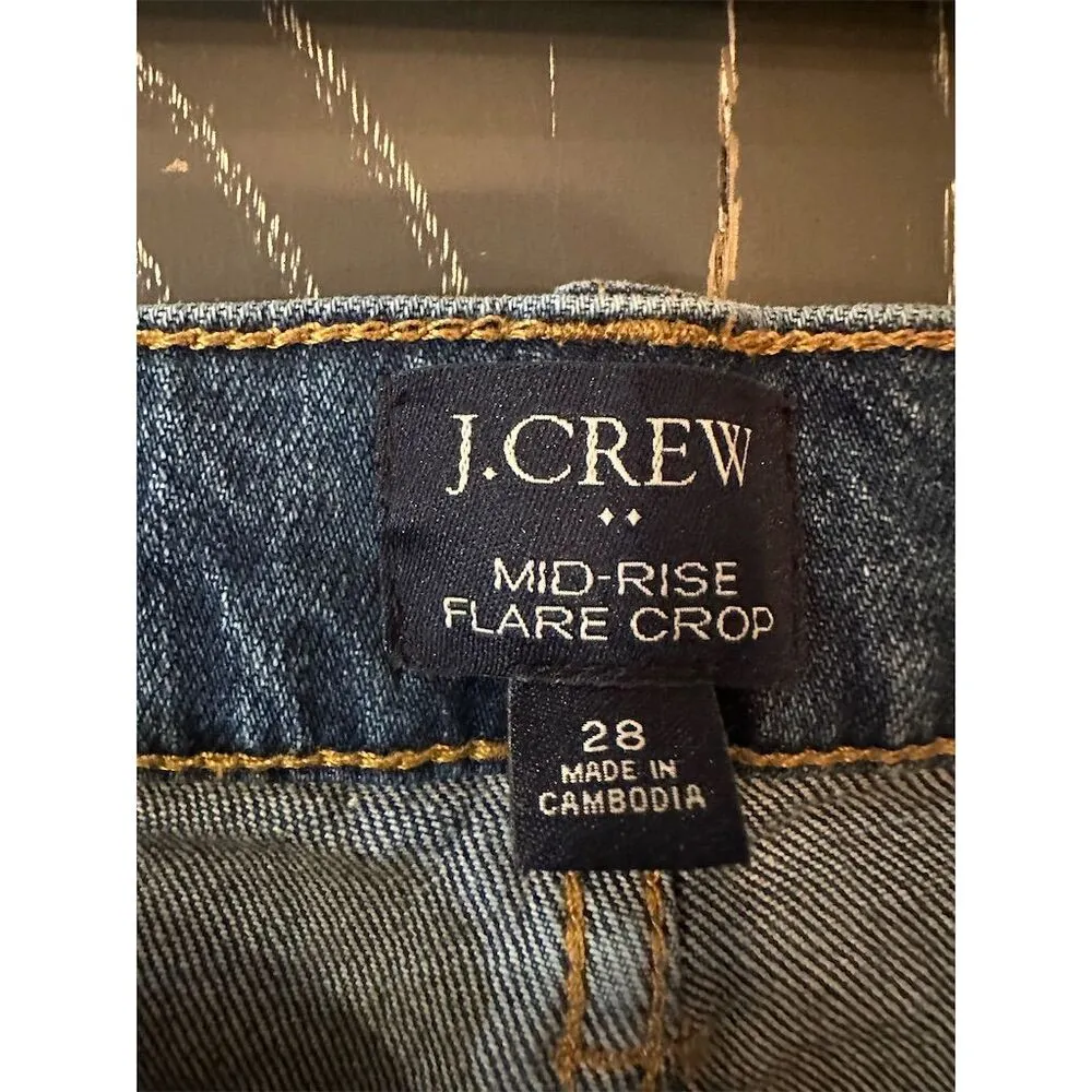 J.Crew Women's Flare Crop Jeans Size 28 Dark Blue Frayed Hem Sustainable - Image 7