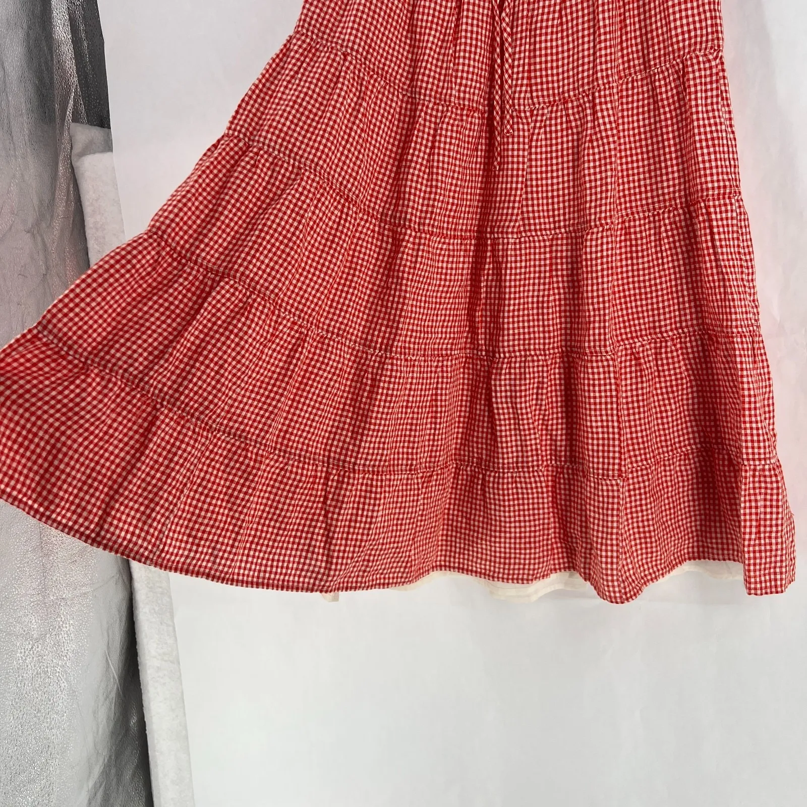 Wilfred Aritzia A Line Midi Skirt Womens Small Red Linen Pleated Gingham Picnic - Image 6