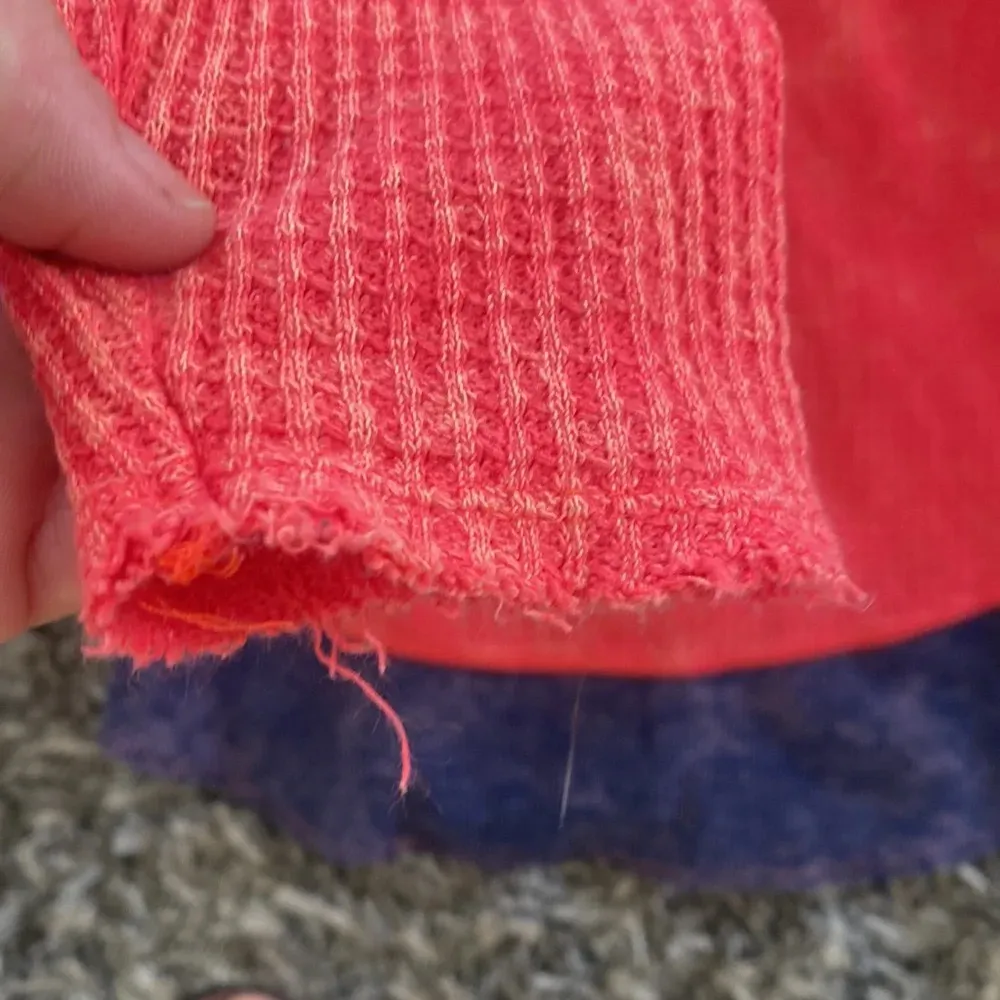 We the Free Color Block Patchwork Waffle Knit Top Scoop Neck Red Blue Size XS - Image 6