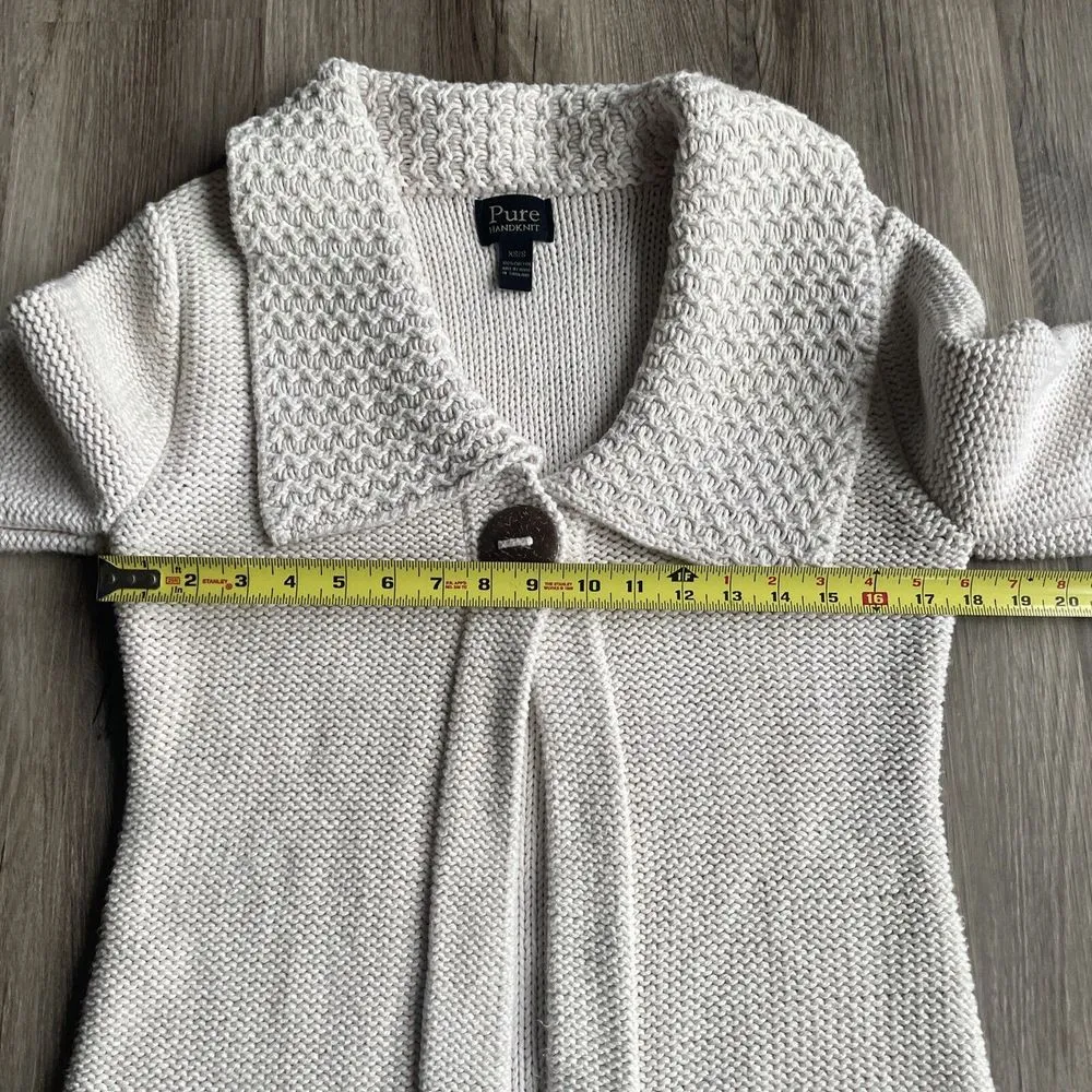 Pure Handknit Women's Cream Chunky Knit Cardigan Sweater Wooden Button‎ S Y2K Brown - Image 5