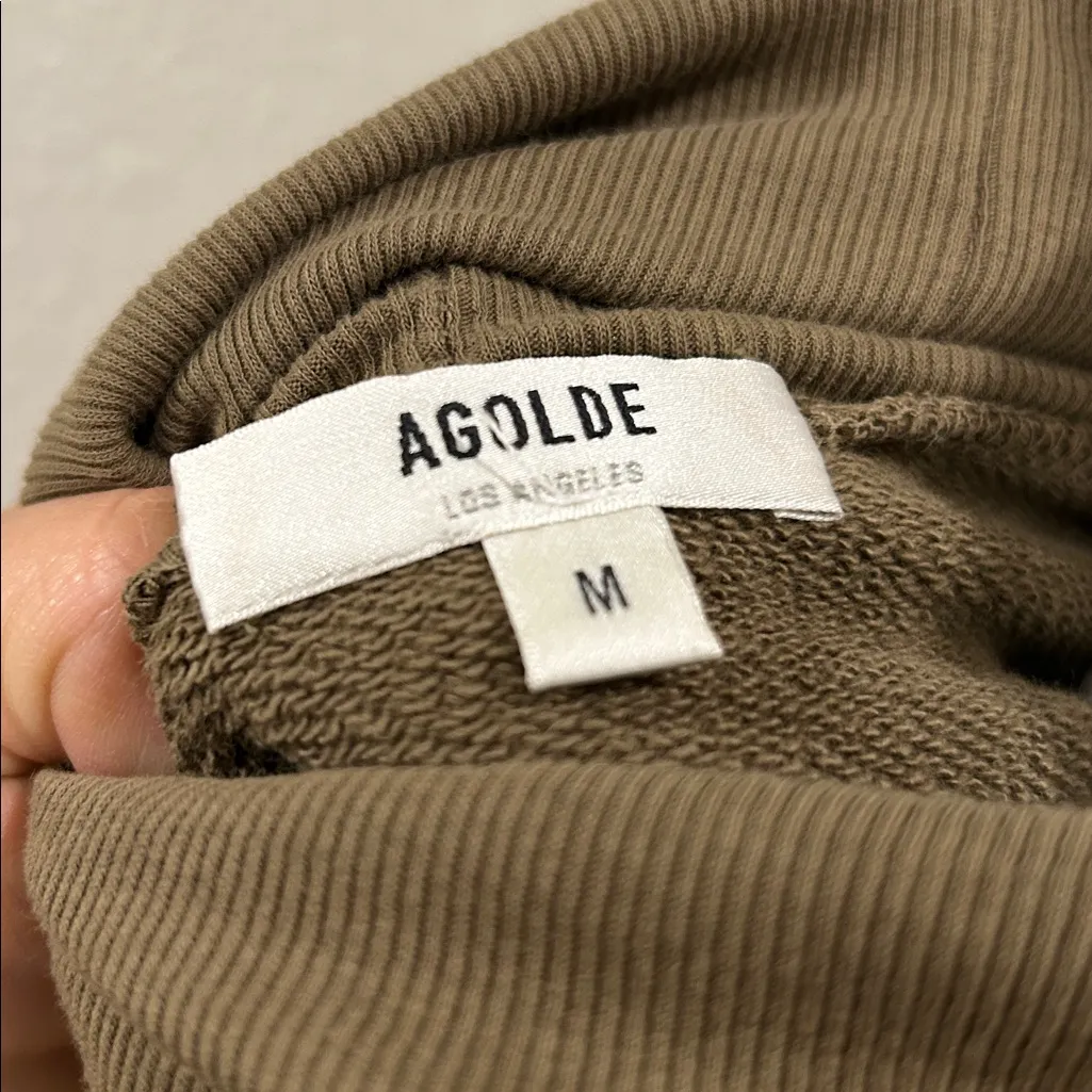 Agolde Ballon Sleeve Turtleneck Pullover Sweatshirt Womens M Green100% Cotton - Image 2