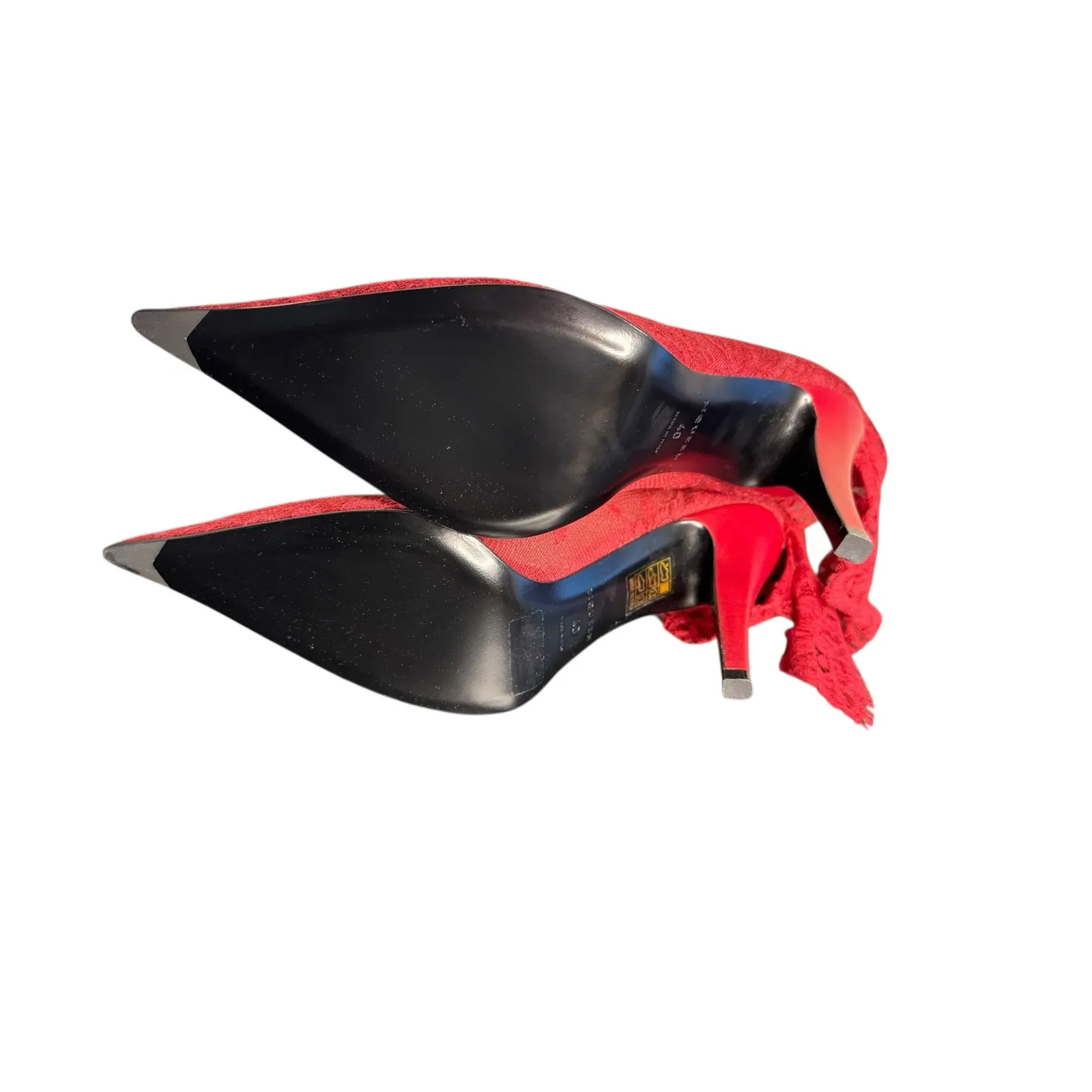 Alexander McQueen NIB Drape Lace Pointed Toe Pump in Crimson Size 40 - Image 8