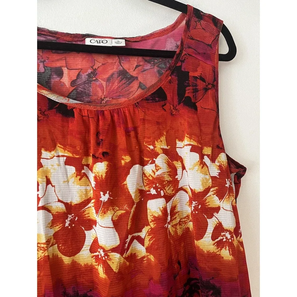 Cato Red Floral Tropical Sunset Drapey Pullover Sleeveless Blouse Womens Size XL - Image 3