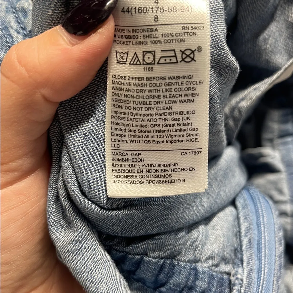 GAP WOMENS BLUE DENIM CHAMBRAY ROMPER LONG SLEEVE 4/SMALL - Image 6