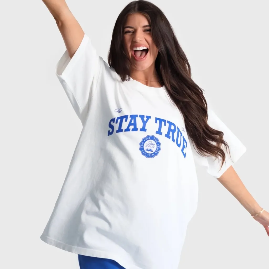"Set Free X Stay True" White Heavyweight Tee Blue Size L - Image 3
