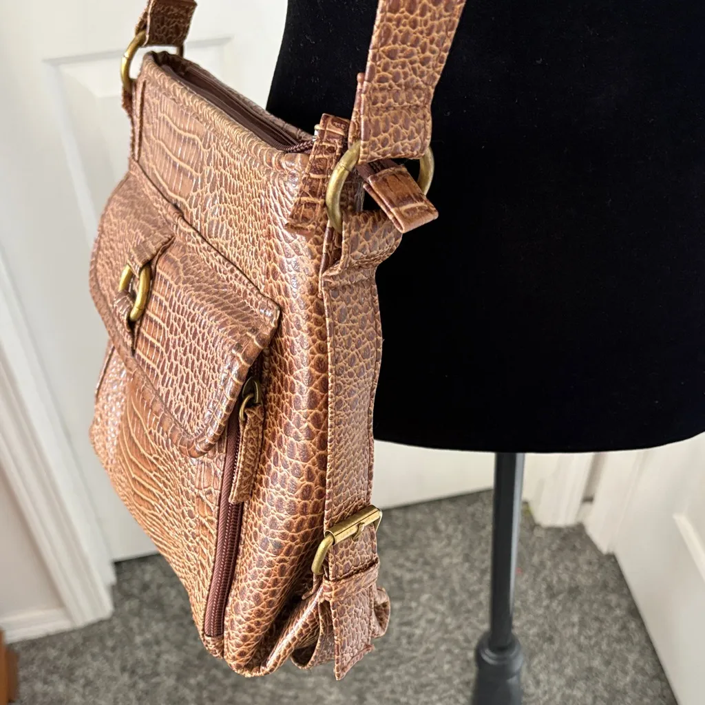 Coldwater Creek Sophia Brown Faux Crocodile Crossbody Bag - Image 3