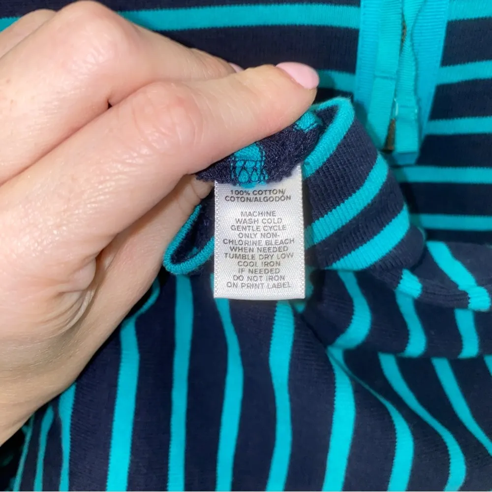 Ann Taylor Loft Petite Teal/Navy Stripe Blue Boat Neck Sweater - Image 5