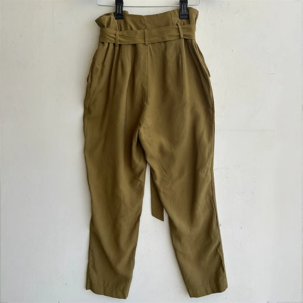 FORE High Waisted Paperbag Tapered Pants Olive Green Military Style NEW - Image 4