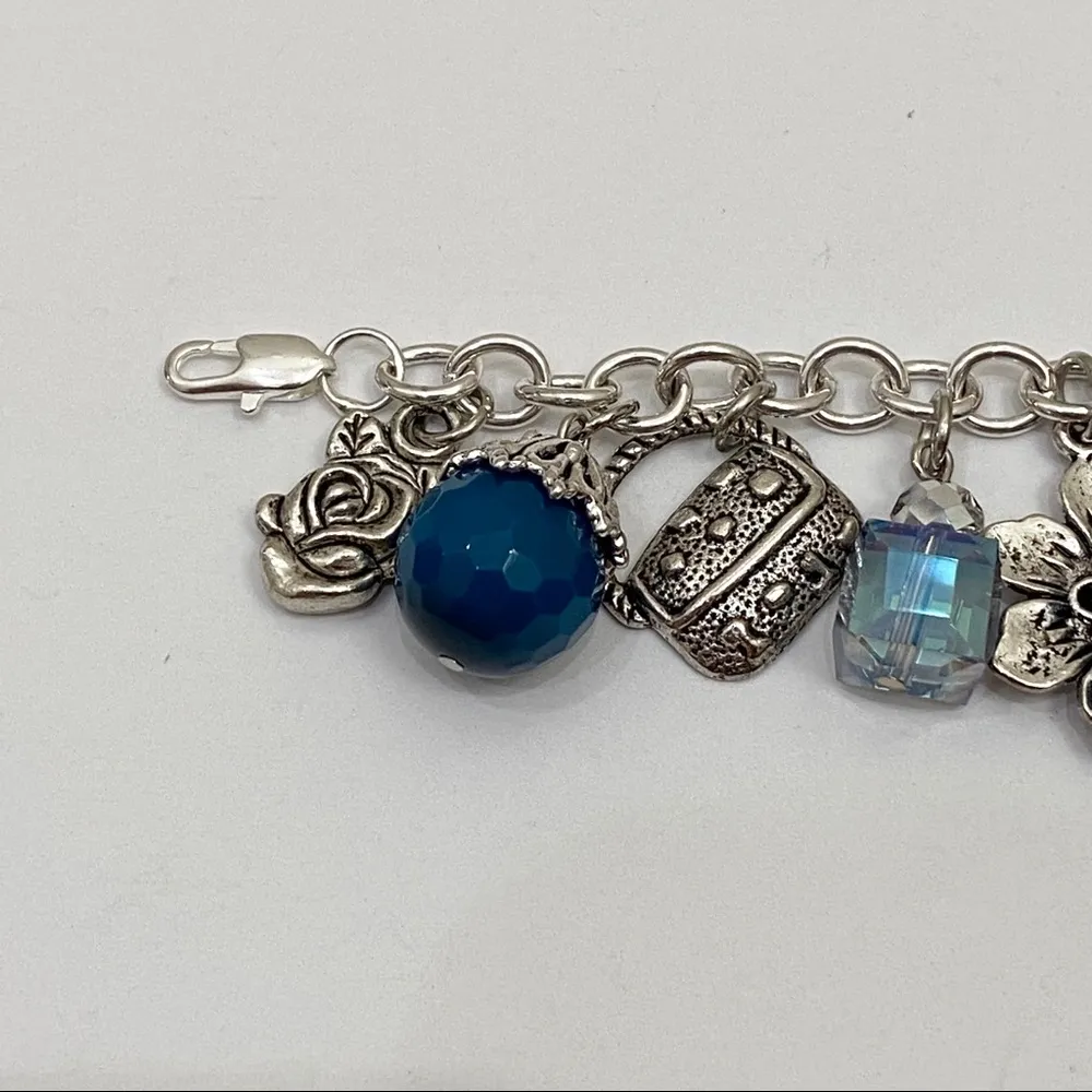 Handmade Blue/Silver Loaded Charm Bracelet - Image 10