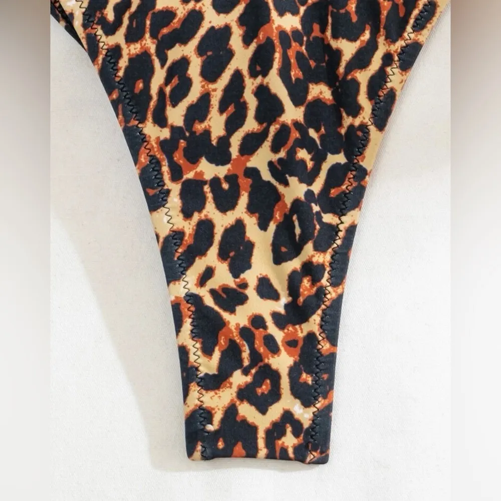 NWT Leopard Print Frill Trim Top & Side Tie Bottom Bikini Swimsuit Set L - Image 6