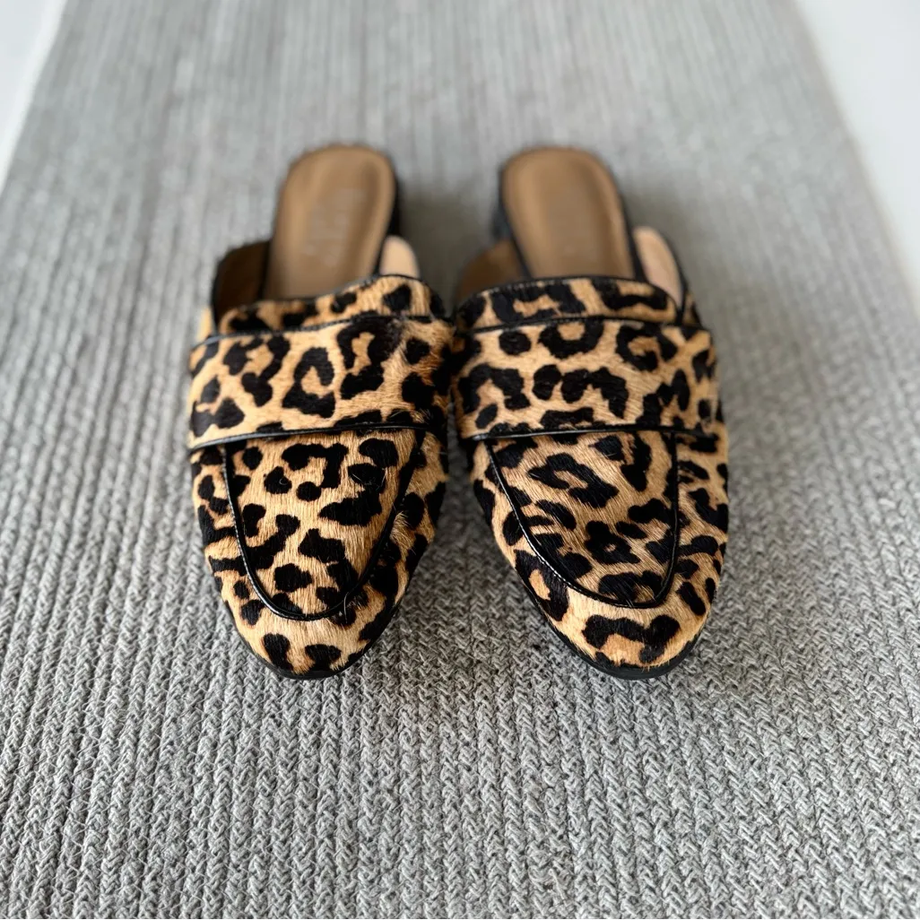Franco Sarto Leopard Print Genuine Calf Hair Leather Loafer Mules Slides Sz 7 - Image 8