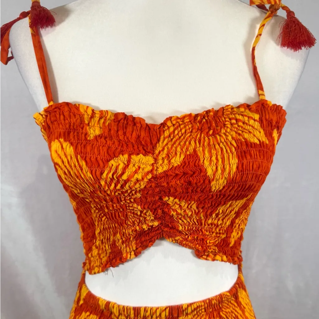 Tiare Hawaii Havana tropical orange crop top and maxi skirt set size small - Image 5