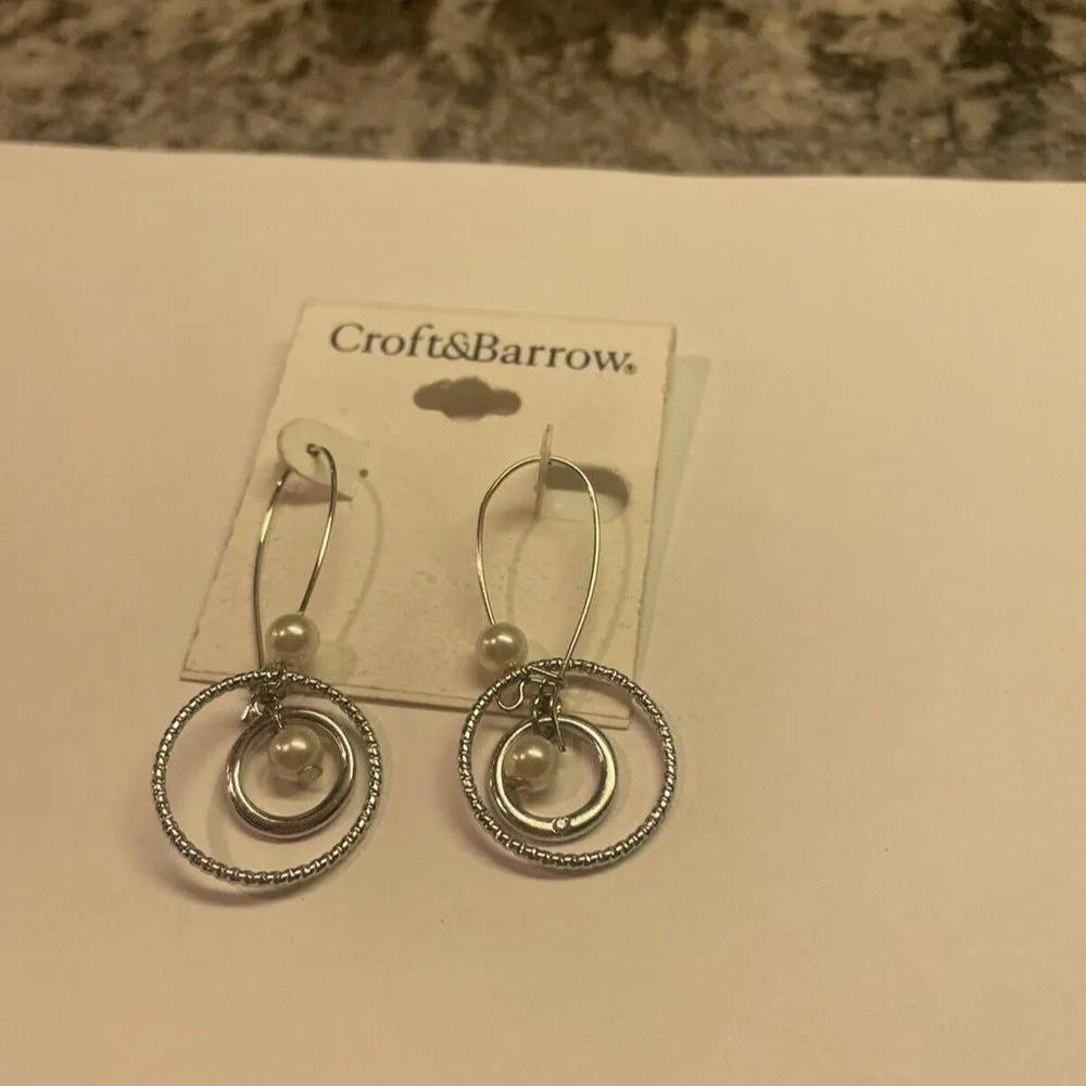 Croft & Barrow Kohl’s NWT Earrings Pierced Faux Pearl Dangle Silver Tone - Image 8