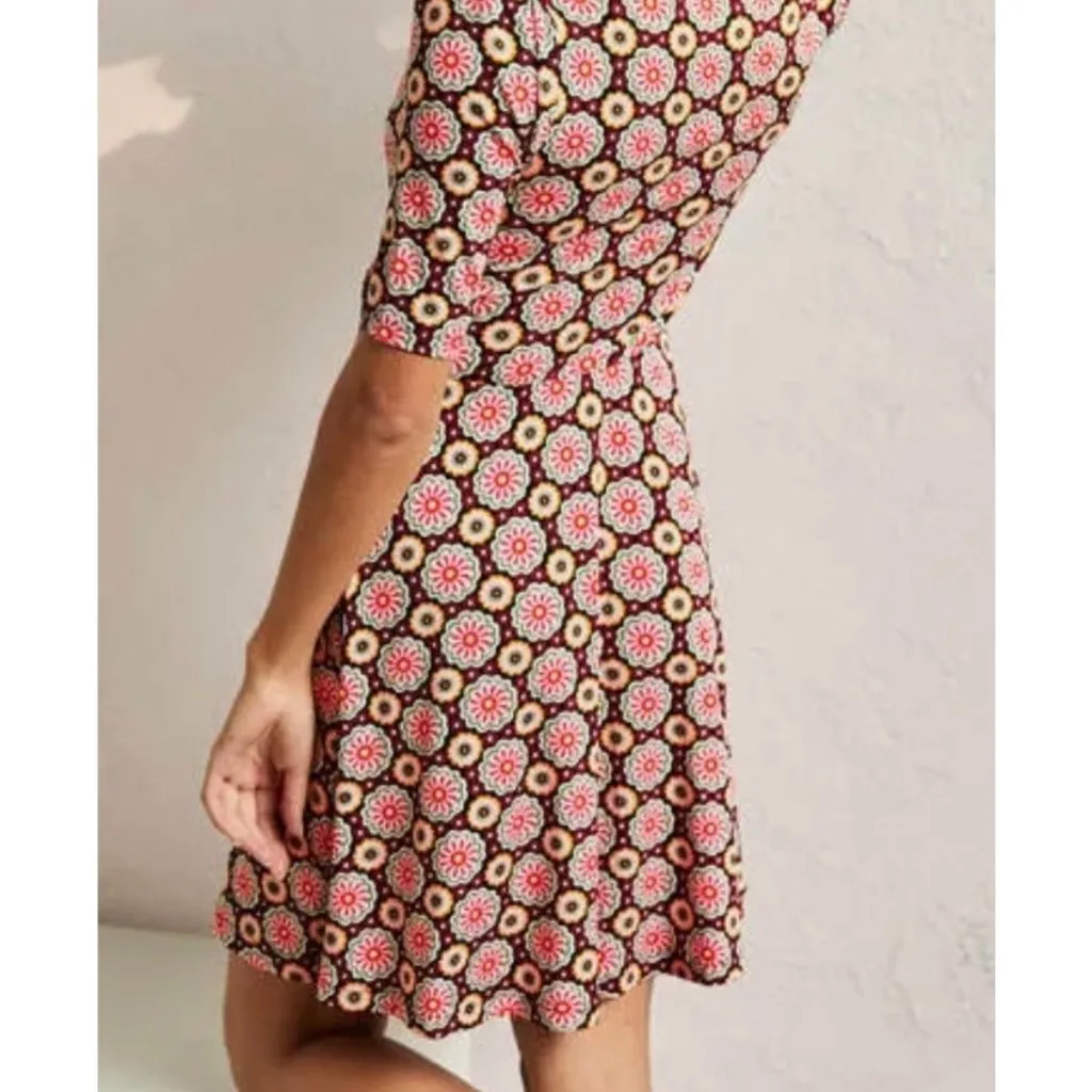 Boden 12R 16R UK Fixed Wrap Dress Stretch Jersey Opulent Daisy Black Floral Pink - Image 2