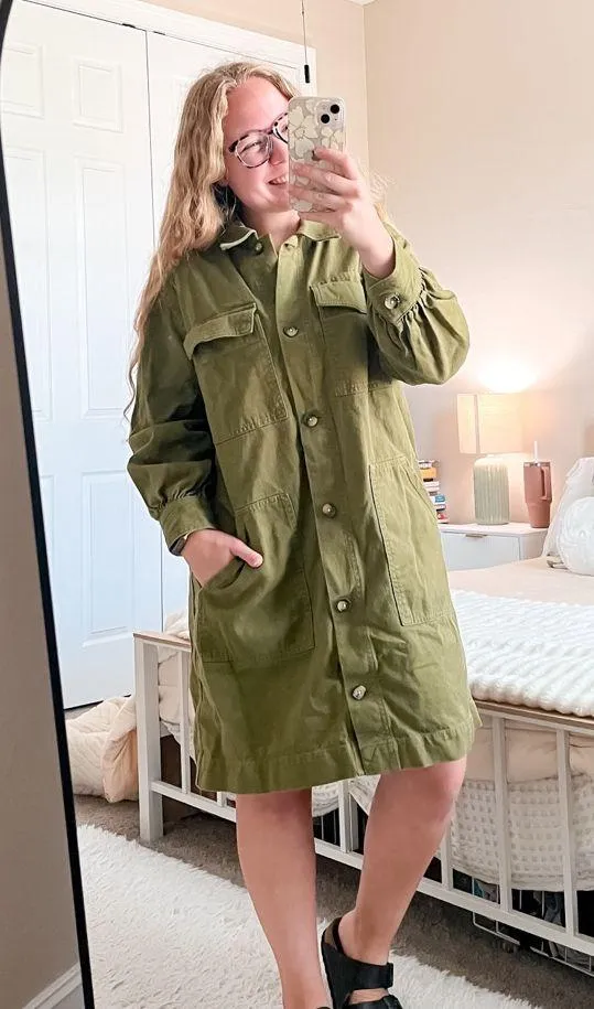 Free Assembly Olive Green Denim Dress Size 8 - Image 5