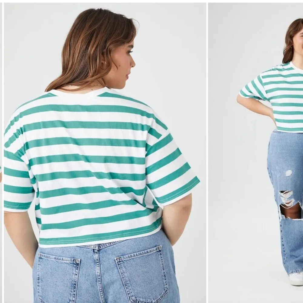 Keroppi Women’s Cropped Green & White Striped Crop T - Image 3