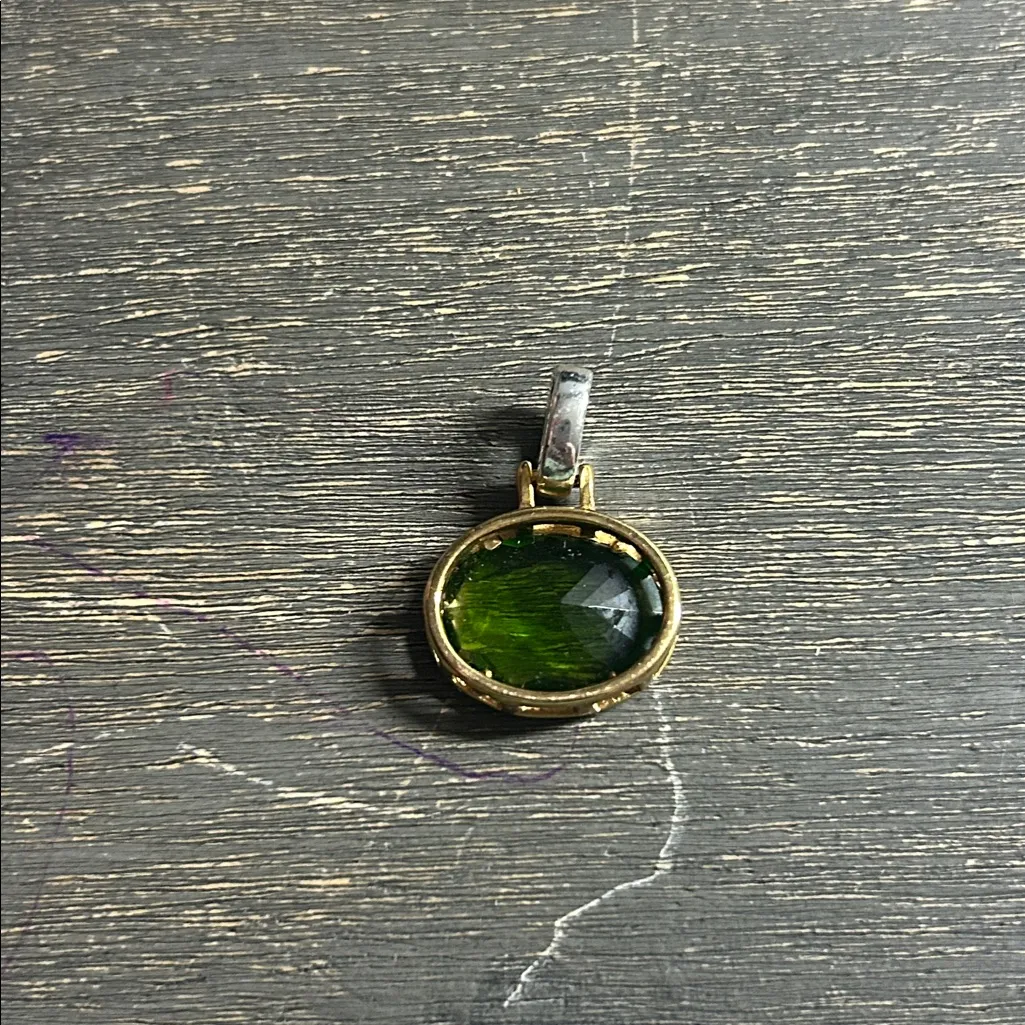 Two Tone Metal Peridot Pendant with CZ accents on bell - Image 3