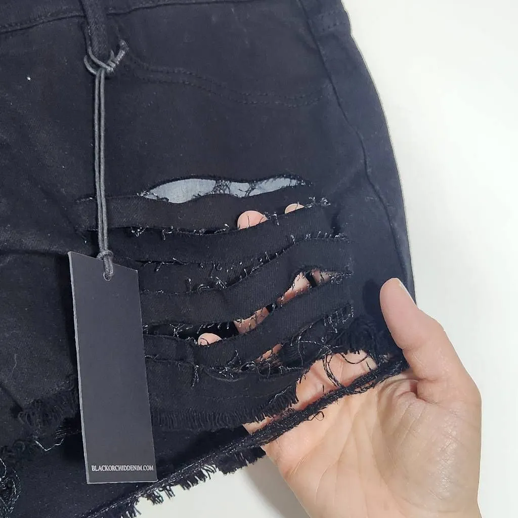 Black Orchid Black Distressed Jean Shorts NWT Size 29 Cut-Off Black Denim Shorts - Image 5