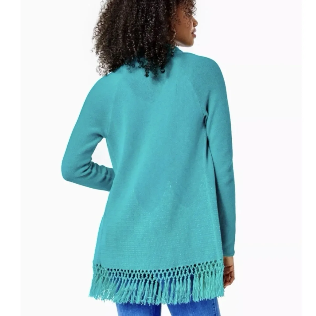 Lilly Pulitzer Maldives Green Tatum Long Fringe‎ Hem Cardigan Size XS - Image 4