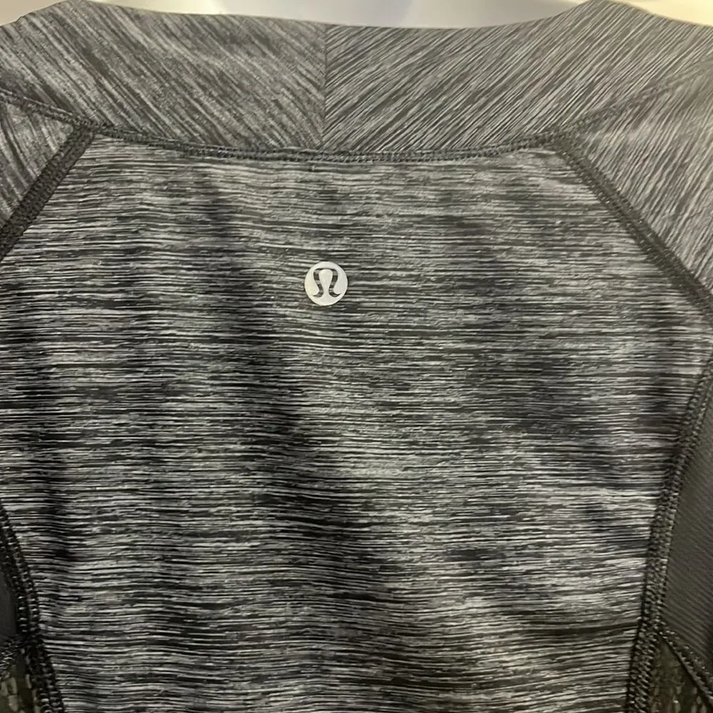 Lululemon Athletica Heather Black Scoop Neck Long Sleeve Lace Panel Shirt-Size 6 - Image 12
