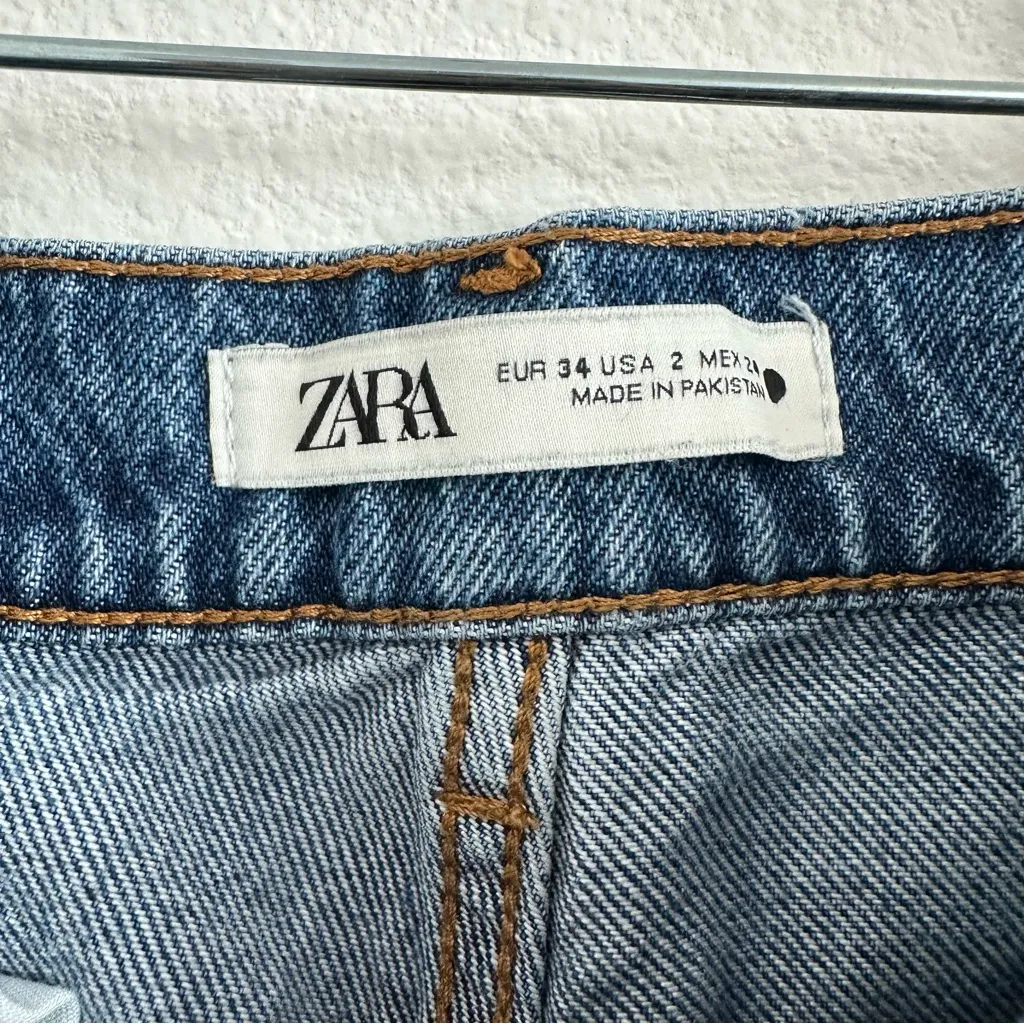 Zara Wide Leg Blue Denim Jeans Size: 2 - Image 6