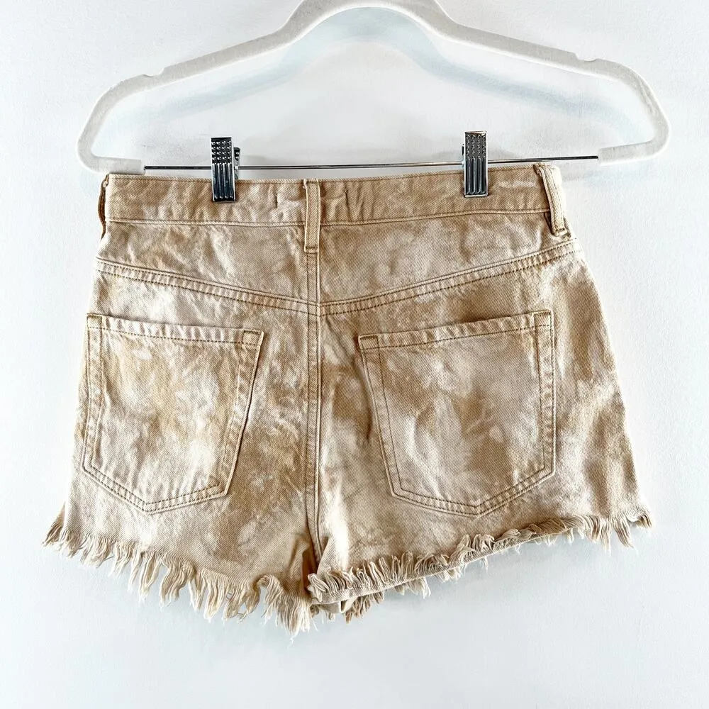 PacSun Sand Tie Dye High Waisted Frayed Denim Festival Shorts Beige Tan 6 - Image 11
