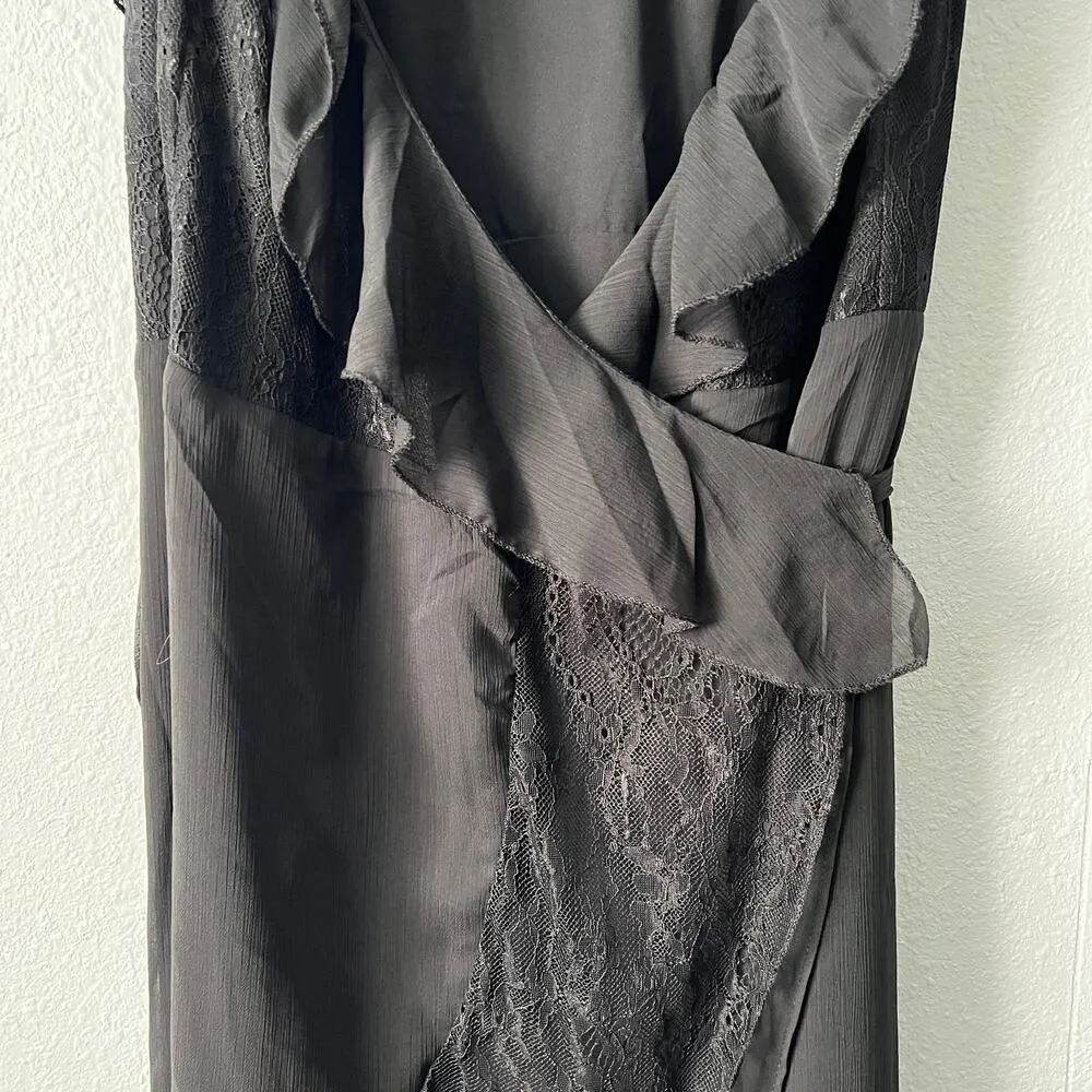 White Closet Womens Wrap Dress 14 Maxi Ruffle Lace Witchy Fairygoth Whimsigoth Black - Image 4