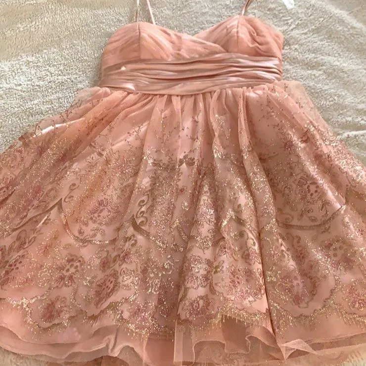 Junior's Morgan & Co Glitter Pink & Gold Party Dress Size 1/2 - Image 3