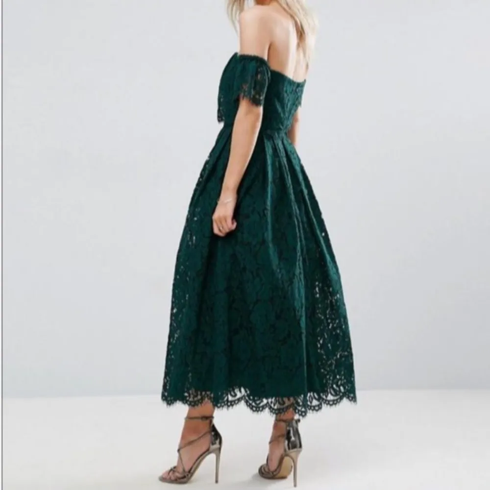 ASOS Green Lace Off Shoulder Dress - Image 2
