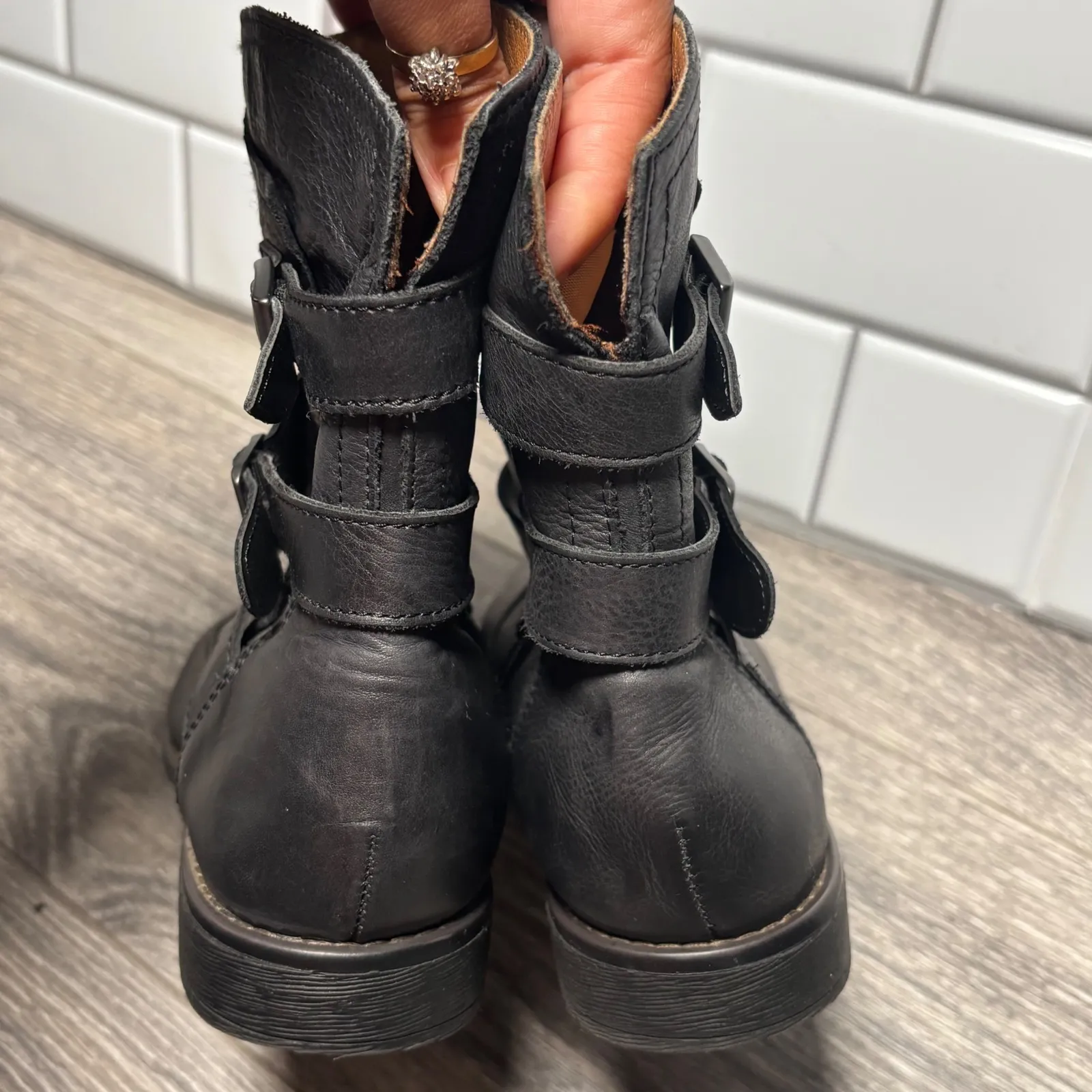 Montana Black Rylan Boot Leather Moto Boots Buckle Detail size 6.5M - Image 4