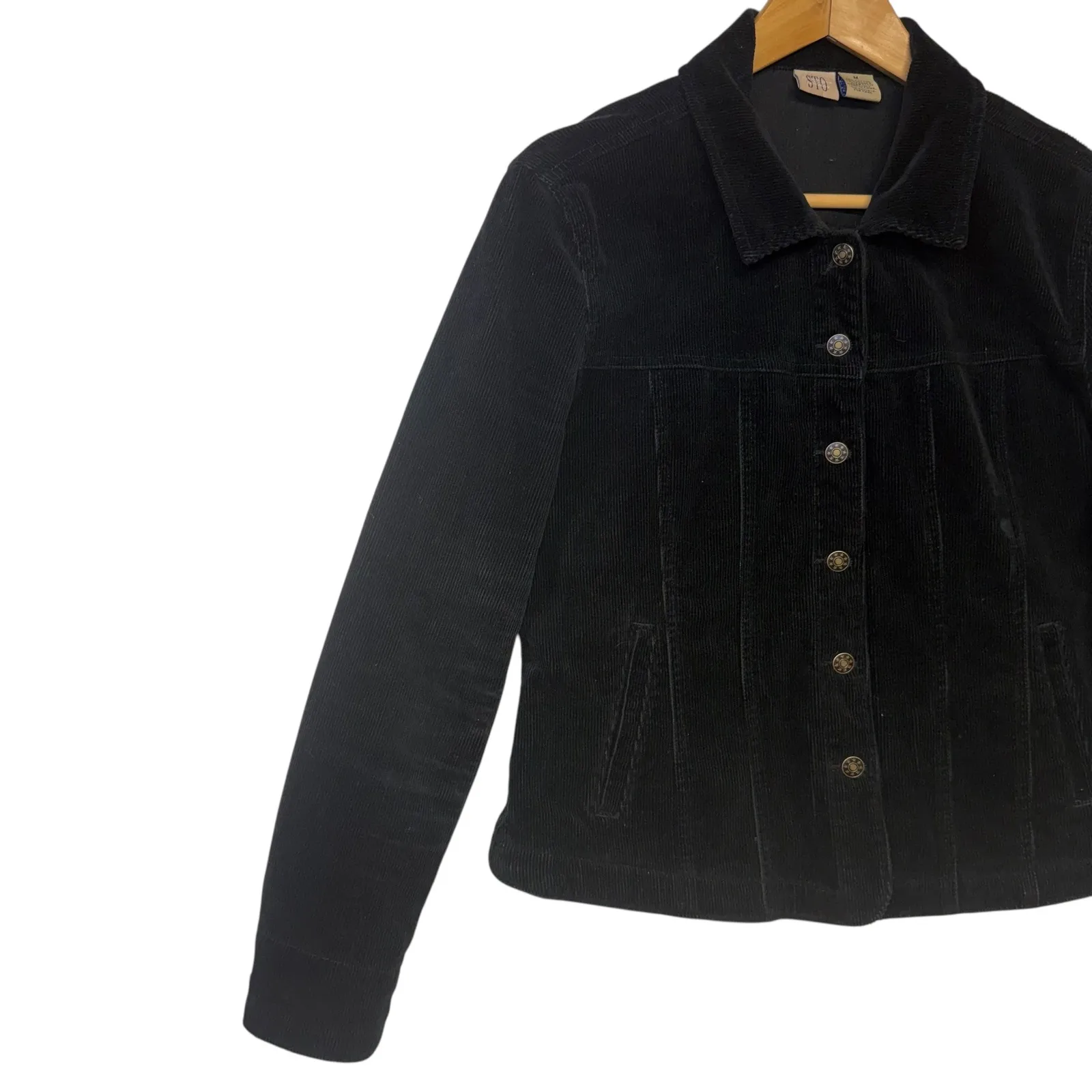 Black Corduroy Button Up Trucker Cotton Jacket Moto Edgy Comfy Streetwear Size M Size M - Image 5