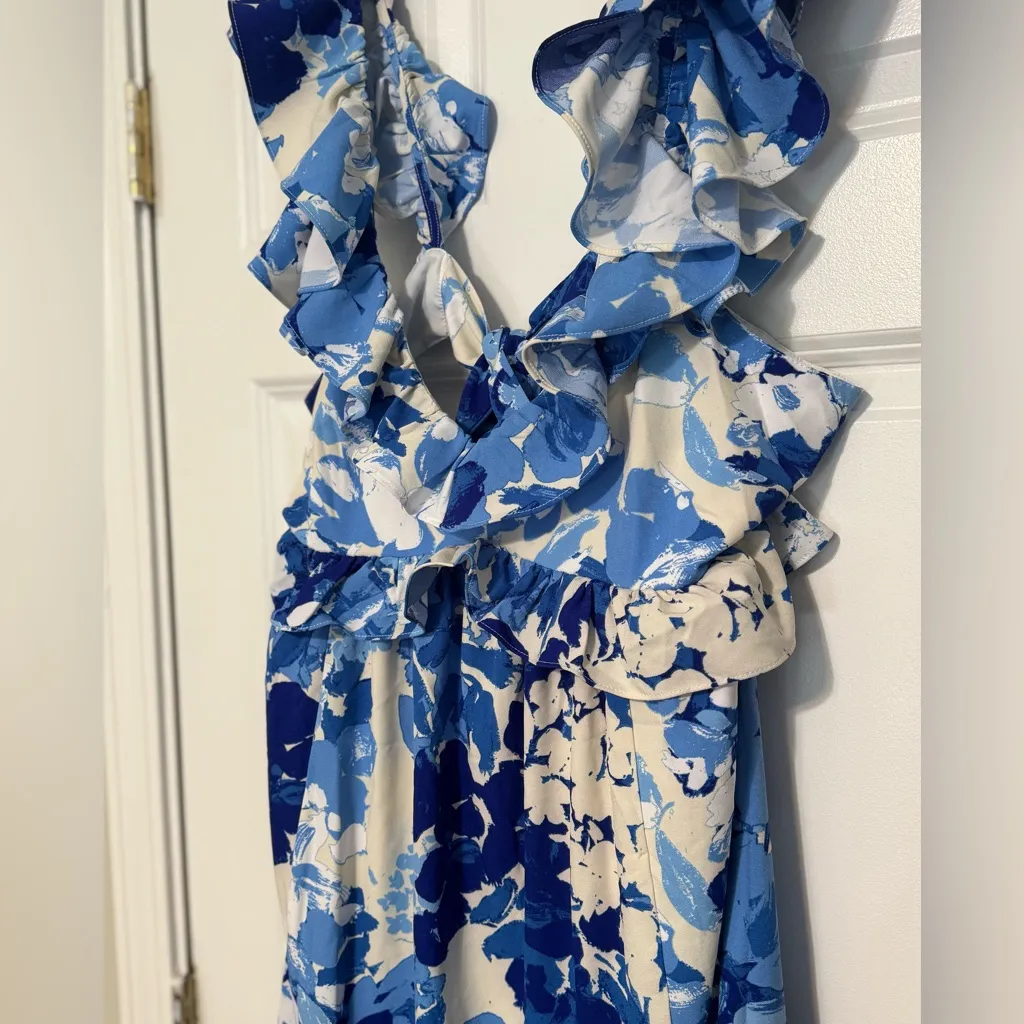 NWOT Sugarlips Gypsum Berry Abstract Floral Tie Back Cutout Midi Dress Large - Image 5