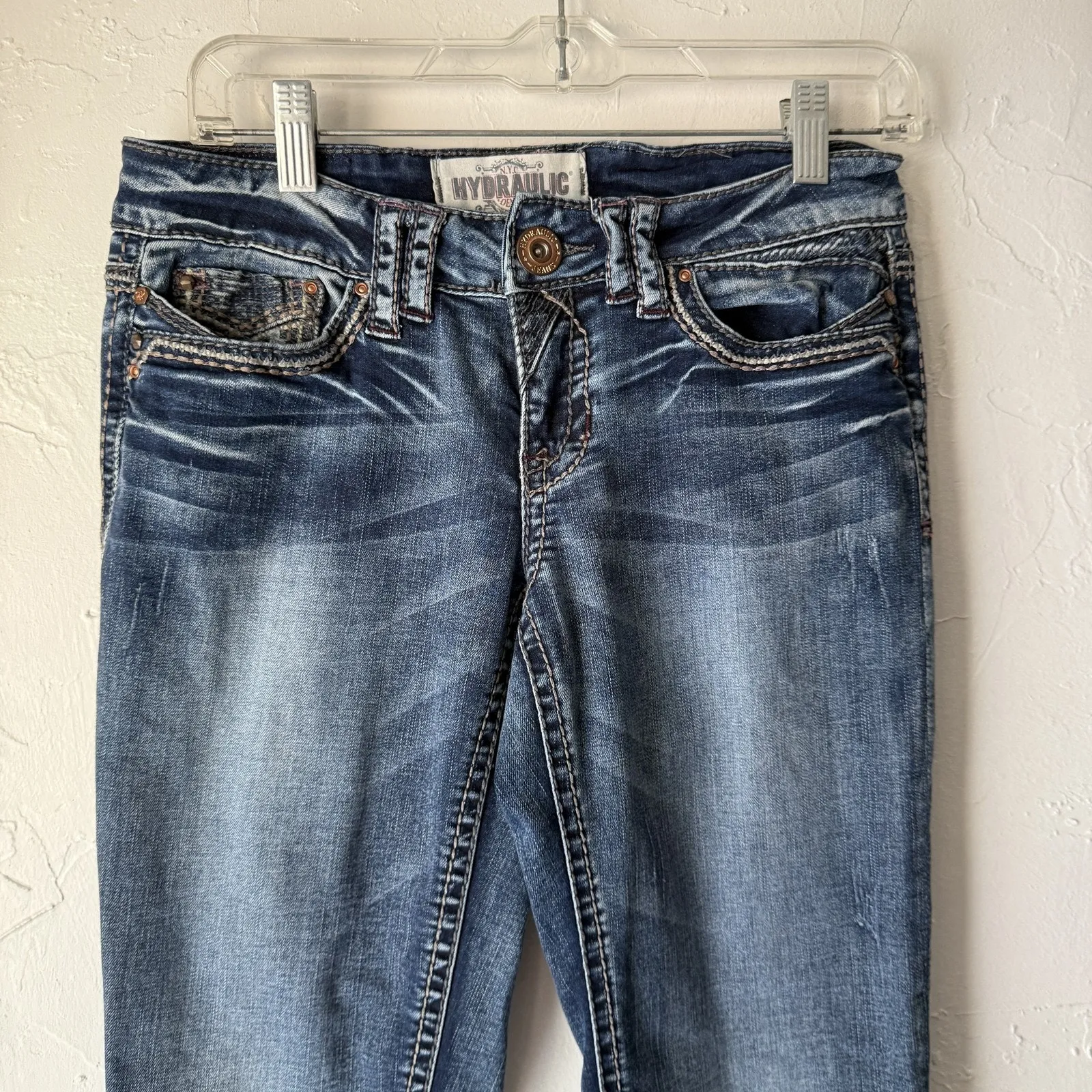 Hydraulic Jeans Y2k 6 Blue Slim Boot Gramercy Embroidered Pockets Denim Pants - Image 3