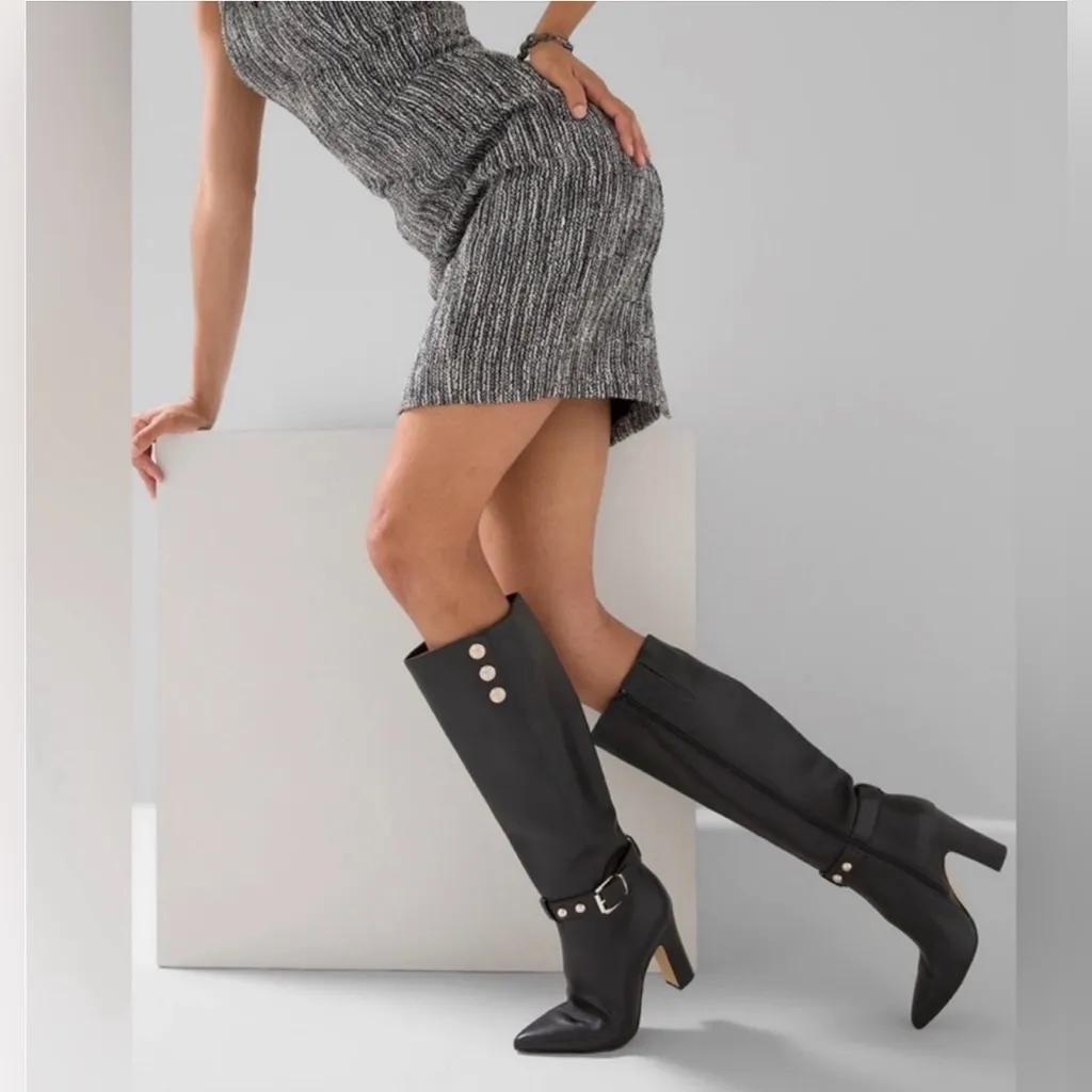 White House Black Market Amari Leather Military High-Heel Boot in Black Size 6.5 - Image 3