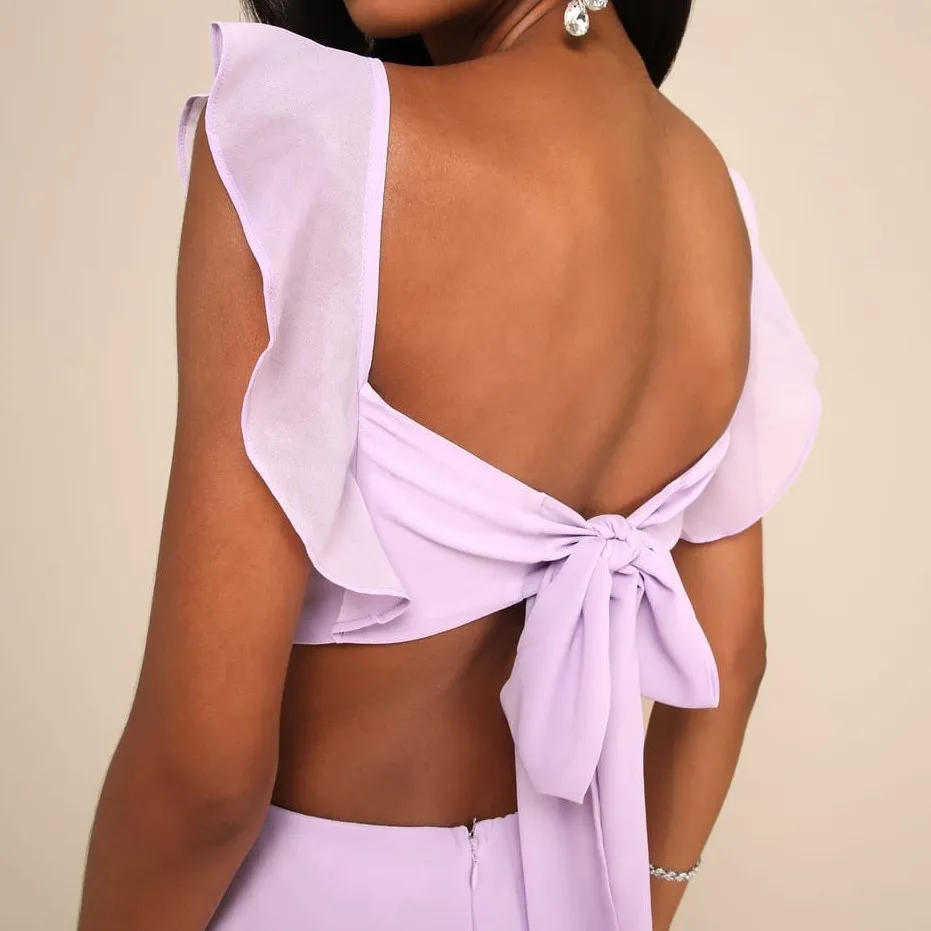 Lulus NWOT Elegant Event Lavender Woven Ruffled Tie-Back Tiered Maxi Dress - Image 8