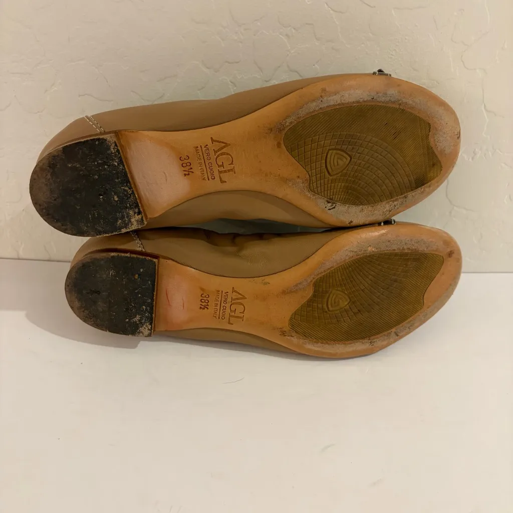 AGL Tan Leather Patent Cap Toe Buckle Slip On Ballet Flats Size 38.5 US 8.5 - Image 10
