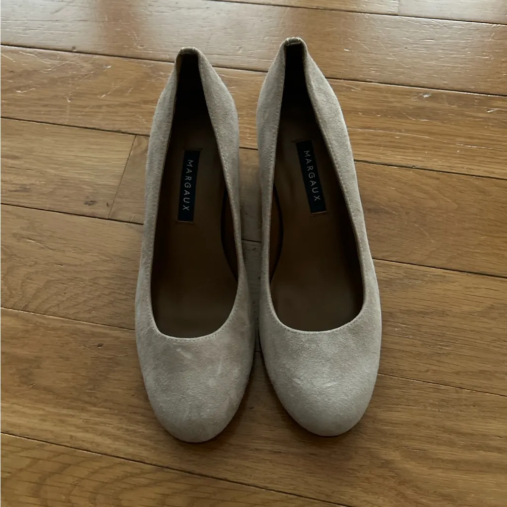 Margaux The Heel Suede Block Pumps Womens Size 36.5 EU 6.5 US Tan Beige Chunky - Image 4