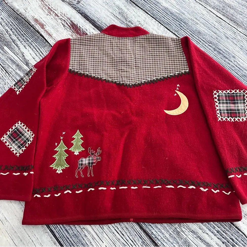 Vintage Coldwater Creek 100% Wool Zip Up Cabin Chic Moose Sweater - Image 3