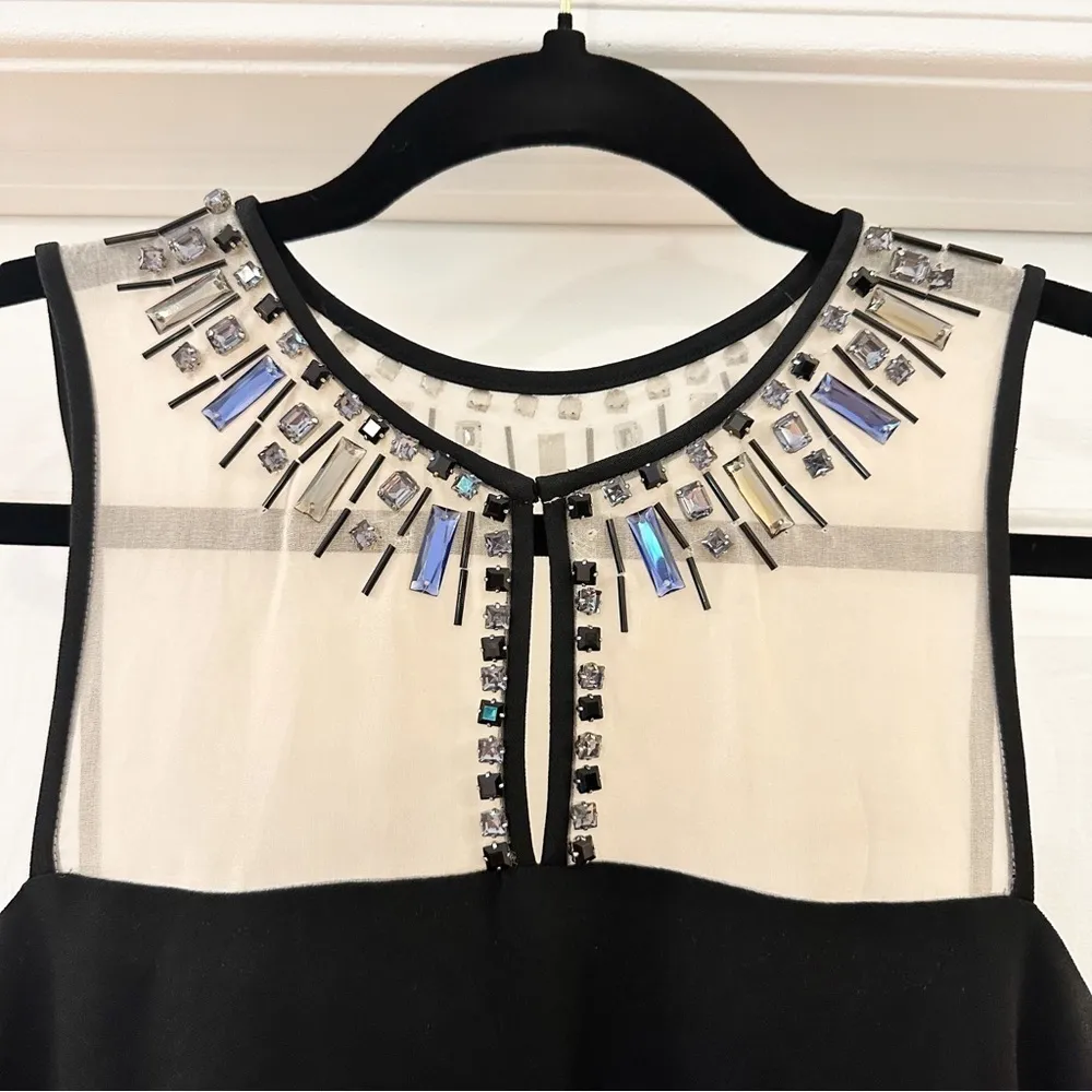 NWT L.K. Bennett Black Narni Sheer Mesh Jeweled Neckline Sleeveless Shift Dress - Image 5